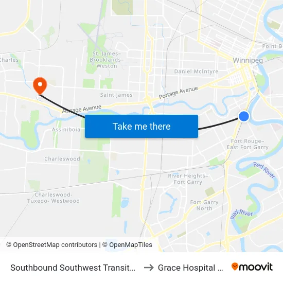 Southbound Southwest Transitway at Osborne Station to Grace Hospital Main Building map