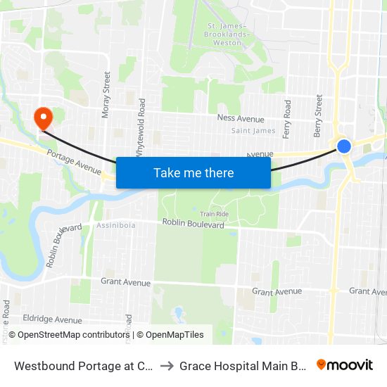 Westbound Portage at Century to Grace Hospital Main Building map