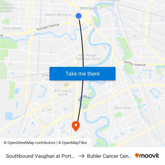 Southbound Vaughan at Portage to Buhler Cancer Centre map