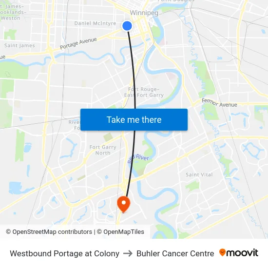 Westbound Portage at Colony to Buhler Cancer Centre map