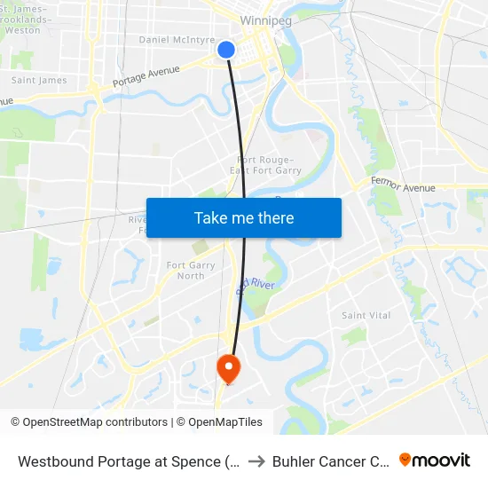 Westbound Portage at Spence (U Of W) to Buhler Cancer Centre map