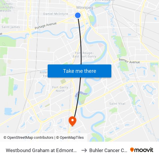 Westbound Graham at Edmonton (Rwb) to Buhler Cancer Centre map