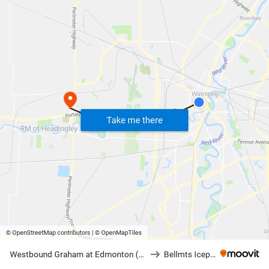 Westbound Graham at Edmonton (Rwb) to Bellmts Iceplex map