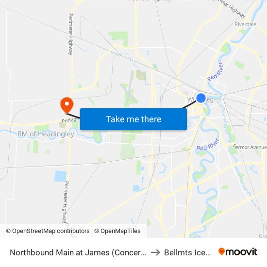 Northbound Main at James (Concert Hall) to Bellmts Iceplex map
