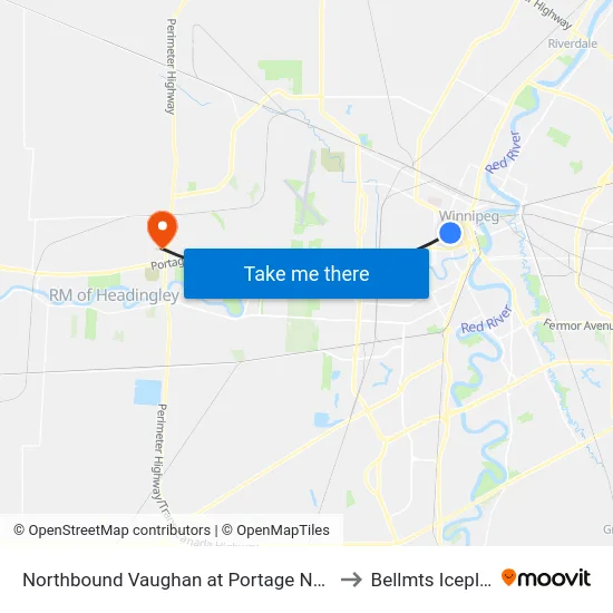 Northbound Vaughan at Portage North to Bellmts Iceplex map