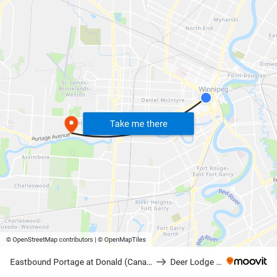 Eastbound Portage at Donald (Canada Life Centre) to Deer Lodge Centre map