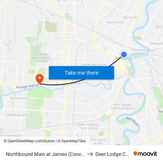 Northbound Main at James (Concert Hall) to Deer Lodge Centre map