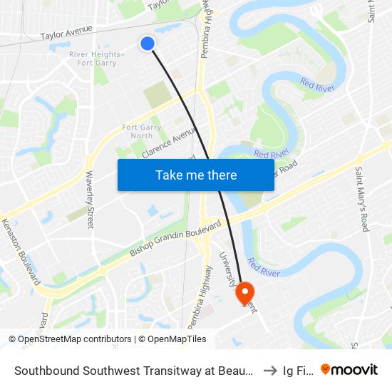 Southbound Southwest Transitway at Beaumont Station to Ig Field map