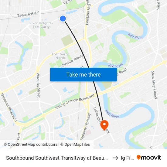 Southbound Southwest Transitway at Beaumont Station to Ig Field map