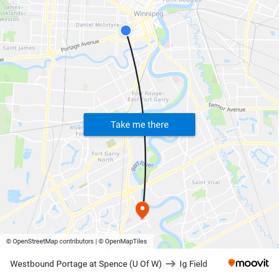 Westbound Portage at Spence (U Of W) to Ig Field map