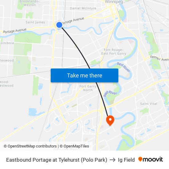 Eastbound Portage at Tylehurst (Polo Park) to Ig Field map