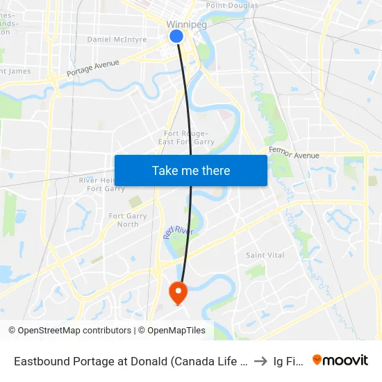 Eastbound Portage at Donald (Canada Life Centre) to Ig Field map