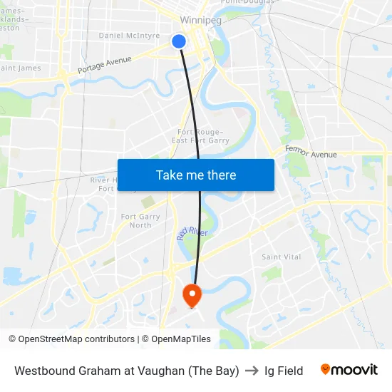 Westbound Graham at Vaughan (The Bay) to Ig Field map