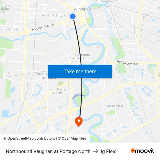 Northbound Vaughan at Portage North to Ig Field map