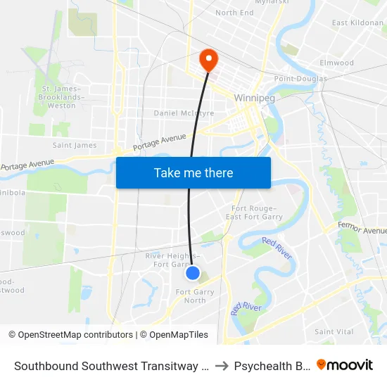 Southbound Southwest Transitway at Seel Station to Psychealth Building map