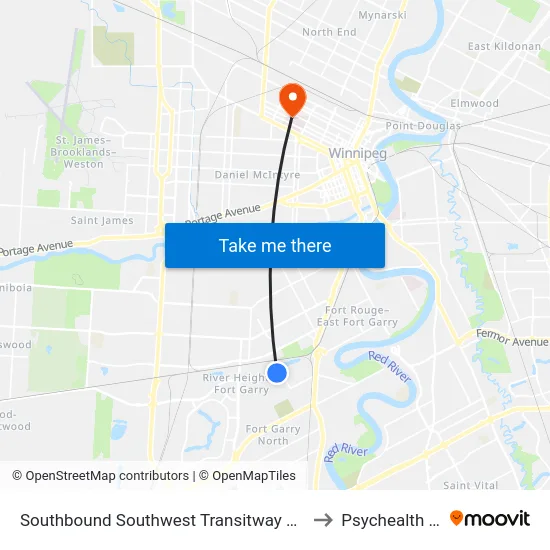 Southbound Southwest Transitway at Beaumont Station to Psychealth Building map