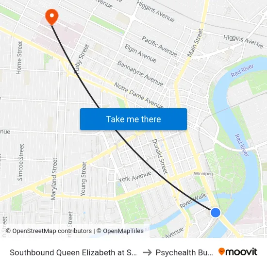 Southbound Queen Elizabeth at Stradbrook to Psychealth Building map