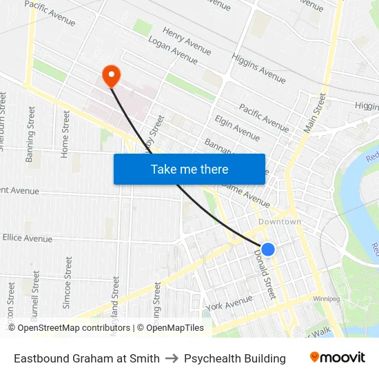 Eastbound Graham at Smith to Psychealth Building map