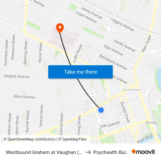 Westbound Graham at Vaughan (The Bay) to Psychealth Building map
