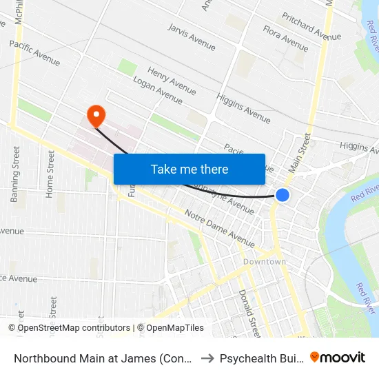 Northbound Main at James (Concert Hall) to Psychealth Building map