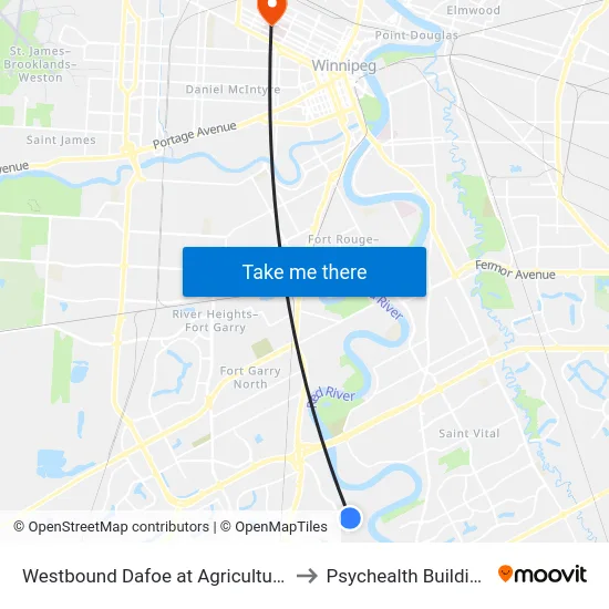 Westbound Dafoe at Agriculture to Psychealth Building map