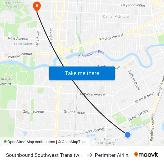 Southbound Southwest Transitway at Beaumont Station to Perimiter Airlines Terminal map