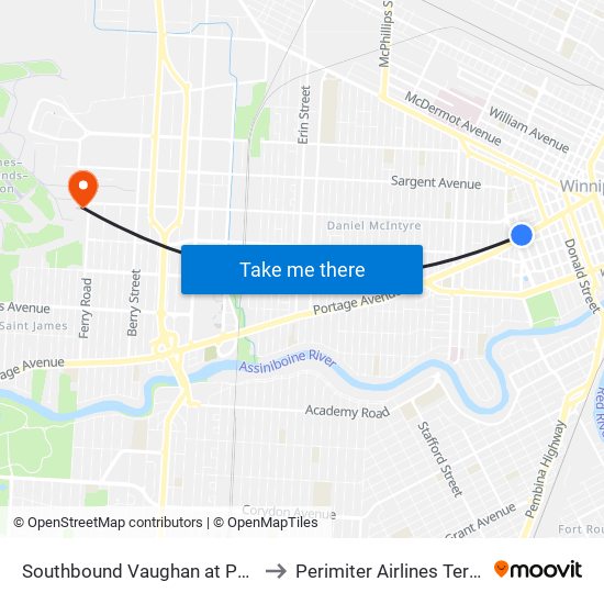 Southbound Vaughan at Portage to Perimiter Airlines Terminal map