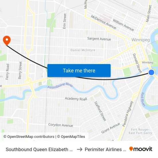 Southbound Queen Elizabeth at Stradbrook to Perimiter Airlines Terminal map