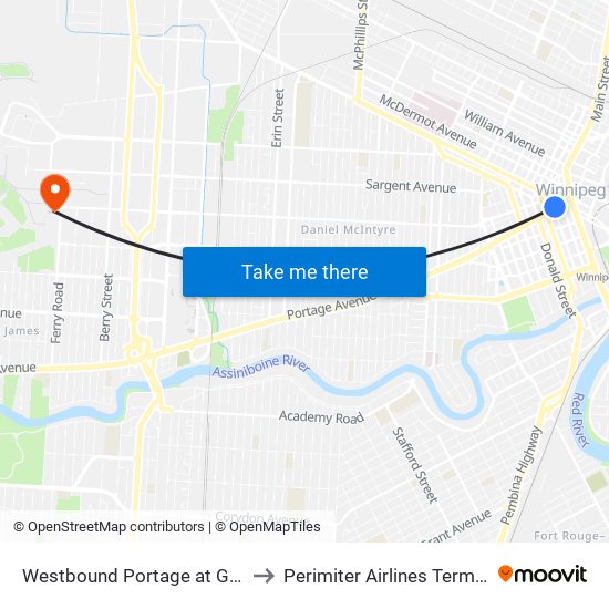 Westbound Portage at Garry to Perimiter Airlines Terminal map