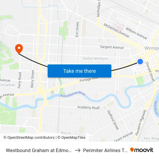 Westbound Graham at Edmonton (Rwb) to Perimiter Airlines Terminal map