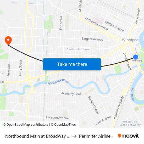 Northbound Main at Broadway (Union Station) to Perimiter Airlines Terminal map