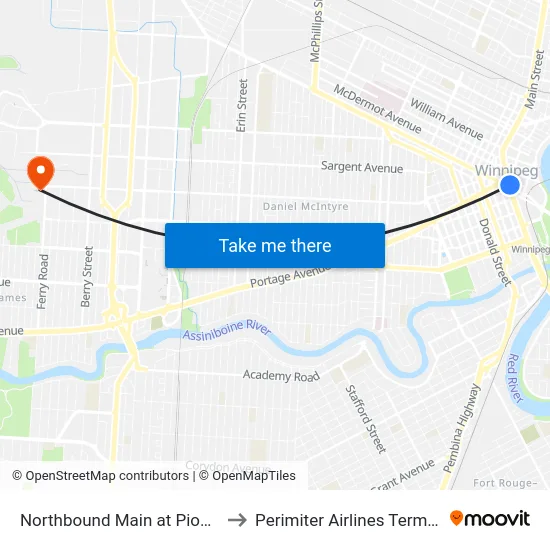 Northbound Main at Pioneer to Perimiter Airlines Terminal map