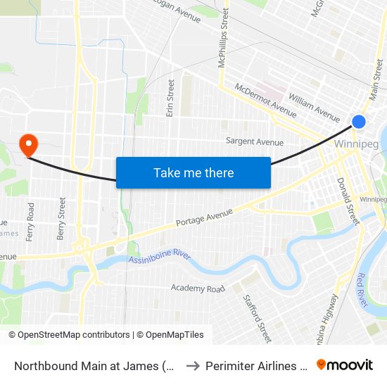 Northbound Main at James (Concert Hall) to Perimiter Airlines Terminal map