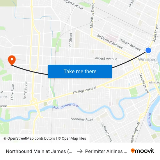 Northbound Main at James (Concert Hall) to Perimiter Airlines Terminal map
