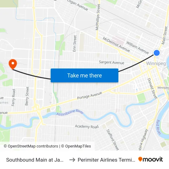 Southbound Main at James to Perimiter Airlines Terminal map