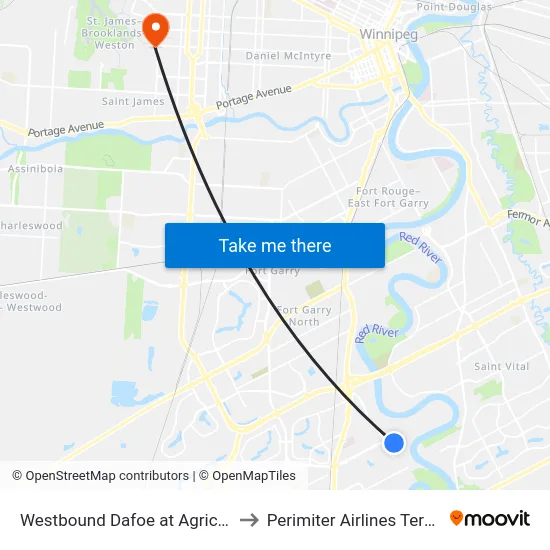 Westbound Dafoe at Agriculture to Perimiter Airlines Terminal map