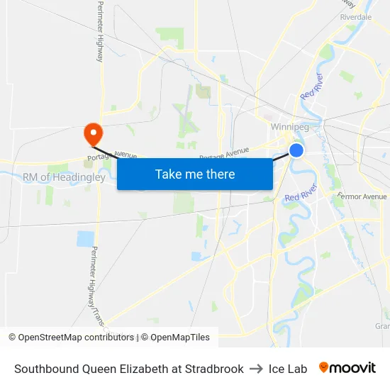 Southbound Queen Elizabeth at Stradbrook to Ice Lab map