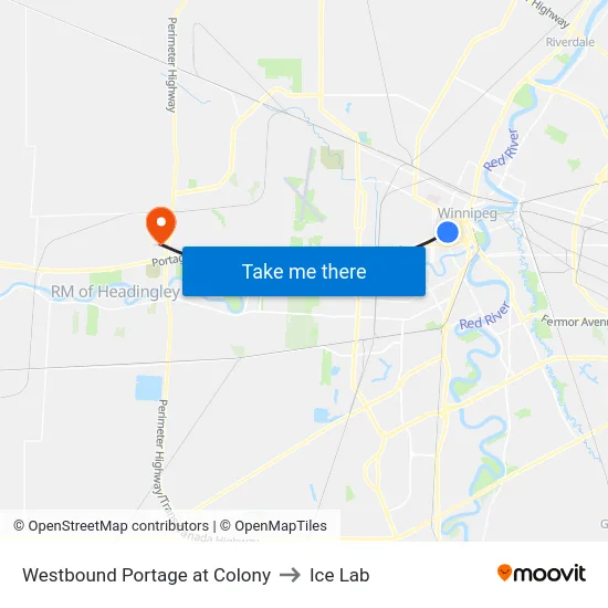 Westbound Portage at Colony to Ice Lab map