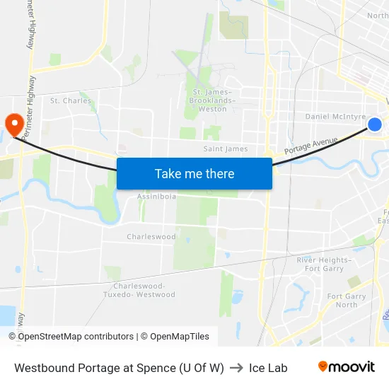 Westbound Portage at Spence (U Of W) to Ice Lab map