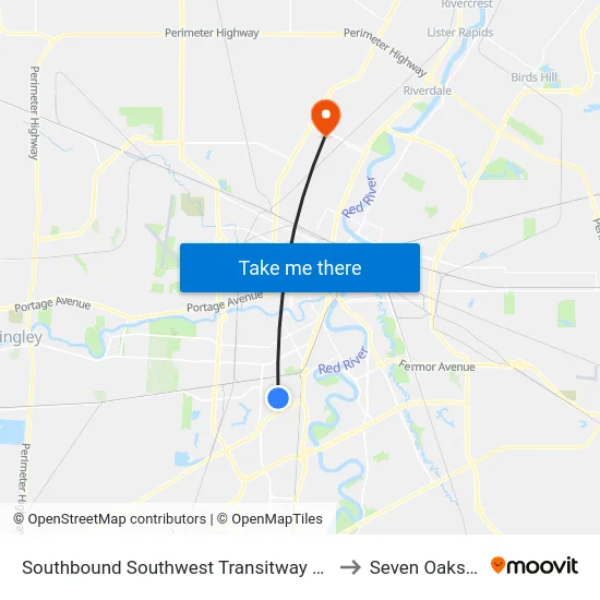 Southbound Southwest Transitway at Seel Station to Seven Oaks Arena map