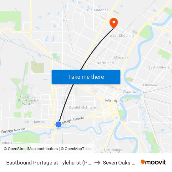 Eastbound Portage at Tylehurst (Polo Park) to Seven Oaks Arena map