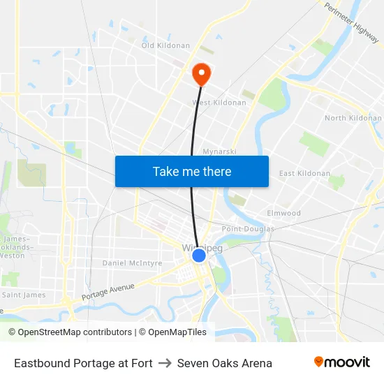 Eastbound Portage at Fort to Seven Oaks Arena map