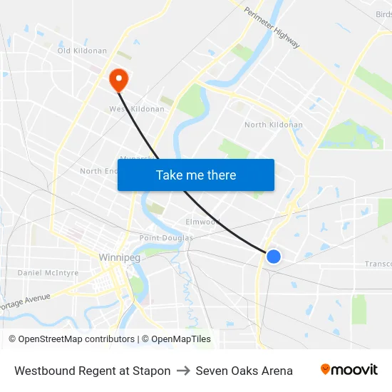 Westbound Regent at Stapon to Seven Oaks Arena map