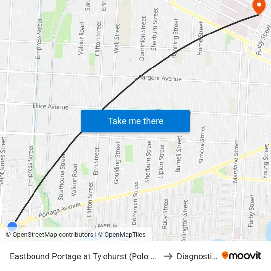 Eastbound Portage at Tylehurst (Polo Park) to Diagnostics map