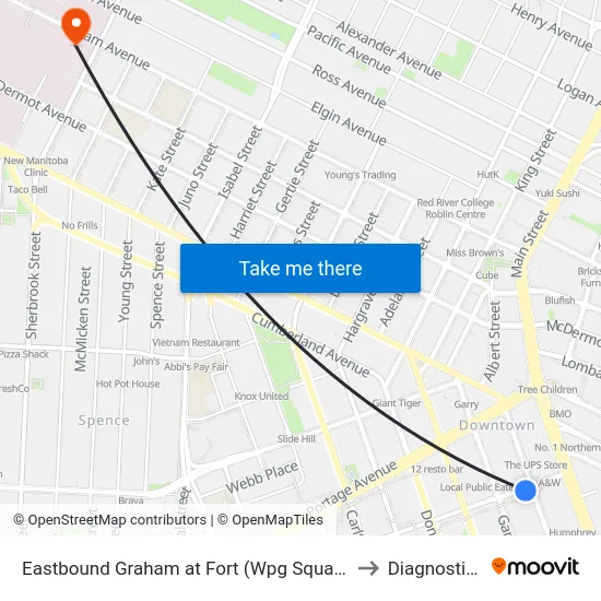 Eastbound Graham at Fort (Wpg Square) to Diagnostics map
