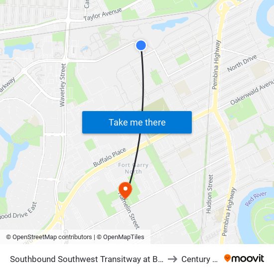 Southbound Southwest Transitway at Beaumont Station to Century Arena map