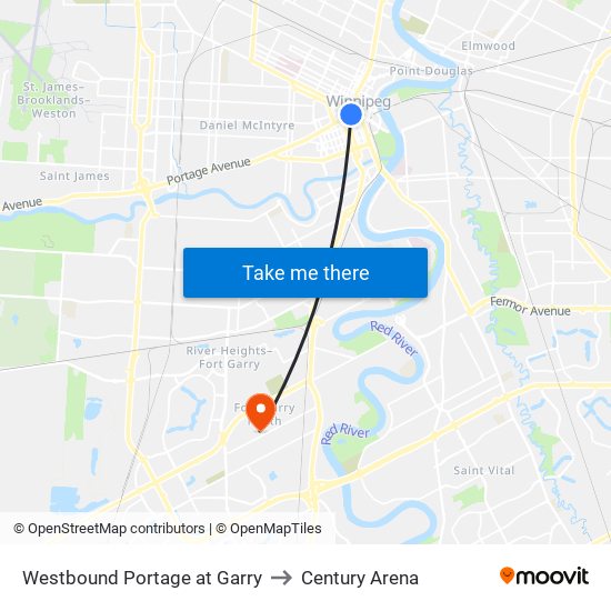 Westbound Portage at Garry to Century Arena map