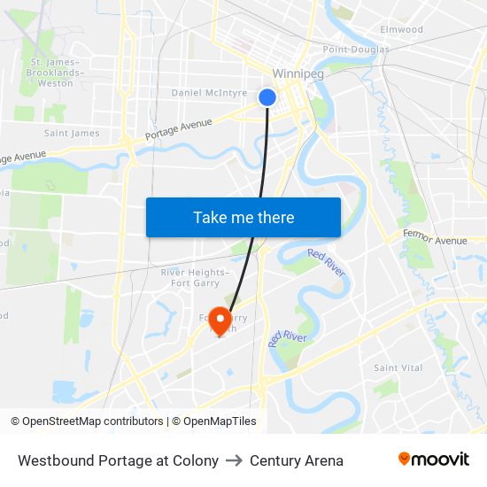 Westbound Portage at Colony to Century Arena map