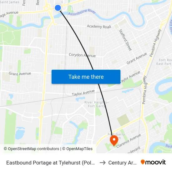 Eastbound Portage at Tylehurst (Polo Park) to Century Arena map