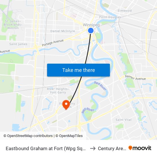 Eastbound Graham at Fort (Wpg Square) to Century Arena map